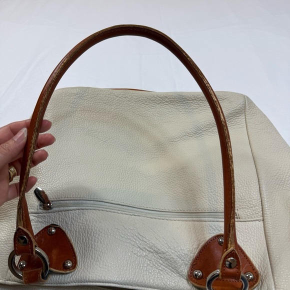 Cristina Made in Italy Genuine Leather Cream and Brown Tote Bag - Picture 7 of 16